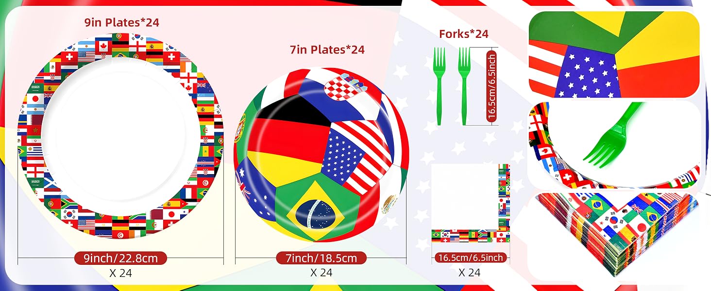 Bymugo 96 Pieces Soccer Party Tableware Set