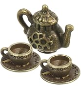 Abaodam 1set Mini Metal Teapot Decorative Miniature Tea Kettle with Tea Cup for Kitchen Decor Off...