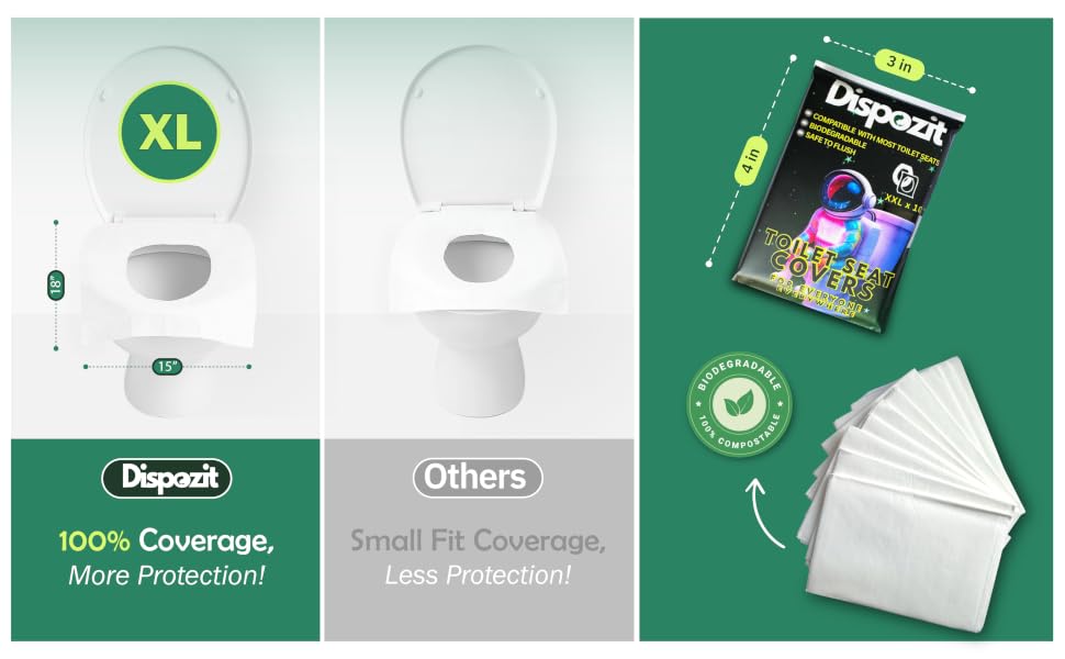XXL Disposable Toilet Seat Covers, extra large toilet seat covers, biodegradable, safe to flush