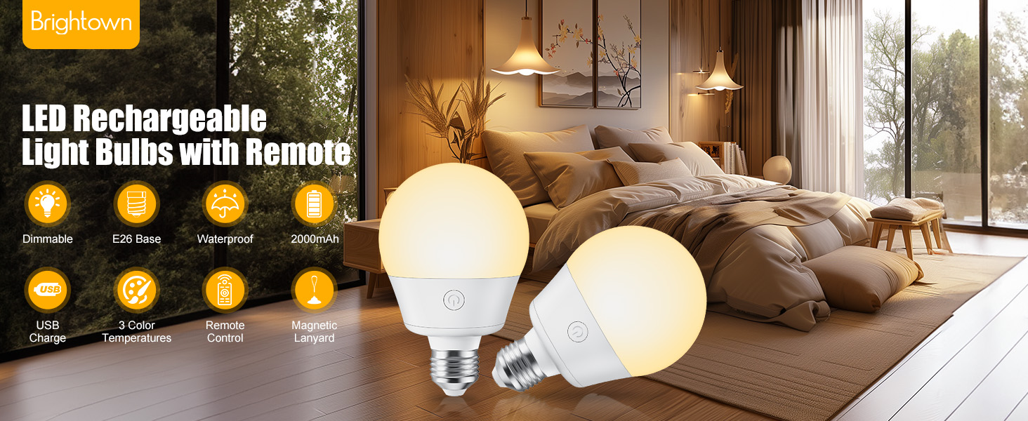 Brightown E26 Rechargeable Light Bulb with Remote
