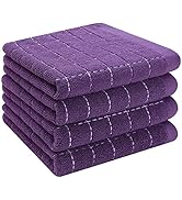 Homaxy 100% Cotton Terry Kitchen Towels(Purple, 13 x 28 inches), Checkered Designed, Soft and Sup...