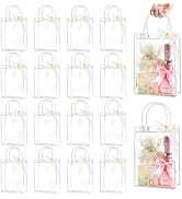 Ohuimrt 24 PCS Clear Plastic Gift Bags with Handles, Reusable Party Favor Bags with Ribbon Transp...