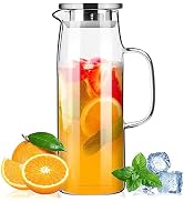 PARACITY Glass Pitcher with Lid and Spout 50oz/ 1.5L, Hot/Cold Water Pitcher, Iced Tea Pitcher fo...