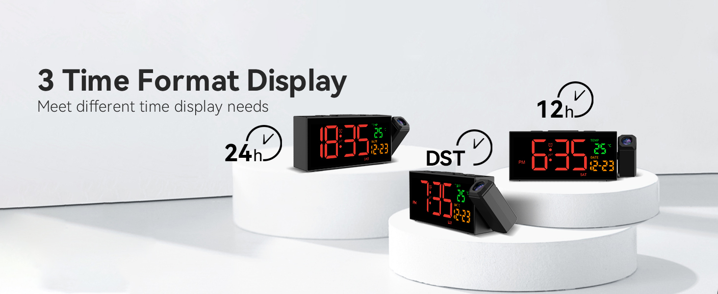 Bedside Alarm Clocks with 3 Time Display Format