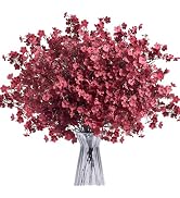 SITUMEIZI 6Pcs Burgundy Artificial Baby's Breath Flowers 19.3 Inch Silk Gypsophila Bundles Real T...