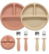 Eascrozn Silicone Baby Feeding Set, 2 Pack Divided Suction Plates for Baby, 2 Pack Spoons and For...