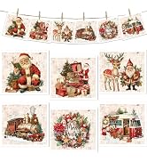 Vintage Christmas Swedish Dishcloths for Kitchen, 6 Pcs Retro Santa Claus Swedish Dish Cloths, Re...