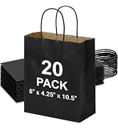 METRONIC Gift Bags 8 x 4.25 x 10.5 Inch 20 Pack Medium Black Paper bags | Kraft Paper Bags with H...