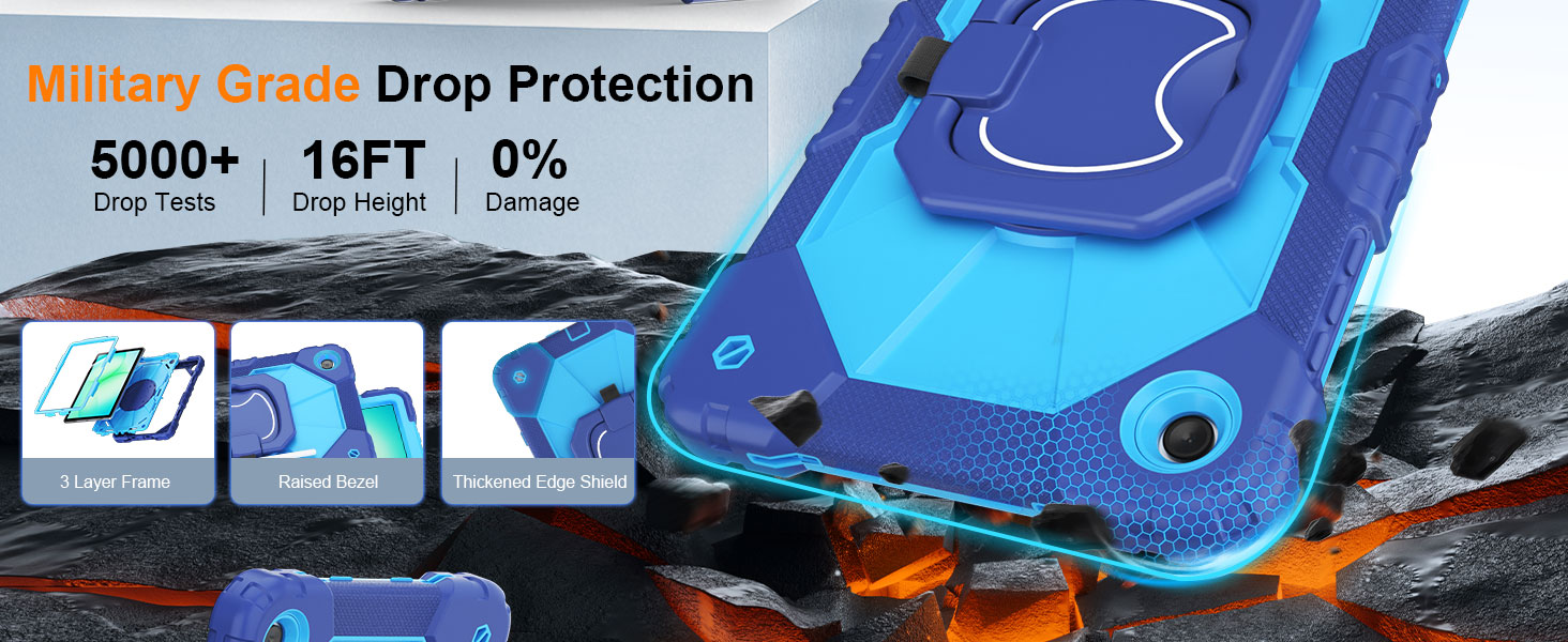 Dinines Full-Body Drop Protection Samsung A11/A9 Plus Tablet Case with Screen Protector Stand Strap