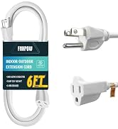 FNXPOW Indoor Outdoor Extension Cord 6 FT Waterproof, 16/3 Gauge Heavy Duty White Extension Cords...