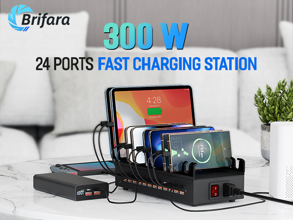 Charging Station for Multiple Devices, 300W 24 Ports USB Charger Block Multiple USB Power Strip