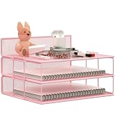 LUCYCAZ Stackable Paper Tray - Pink Desk Organizer, 2 Tier Paper Tray Letter Tray, 3 Trays Metal ...