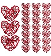 24 Count Heart Wicker Rattan Ornaments for Valentine Tree, Heart Shaped Small Red Christmas Ornam...