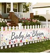 Owishnora Pink Coral Baby in Bloom Baby Shower Banner, Floral Watercolor Floral Design, Party Dec...