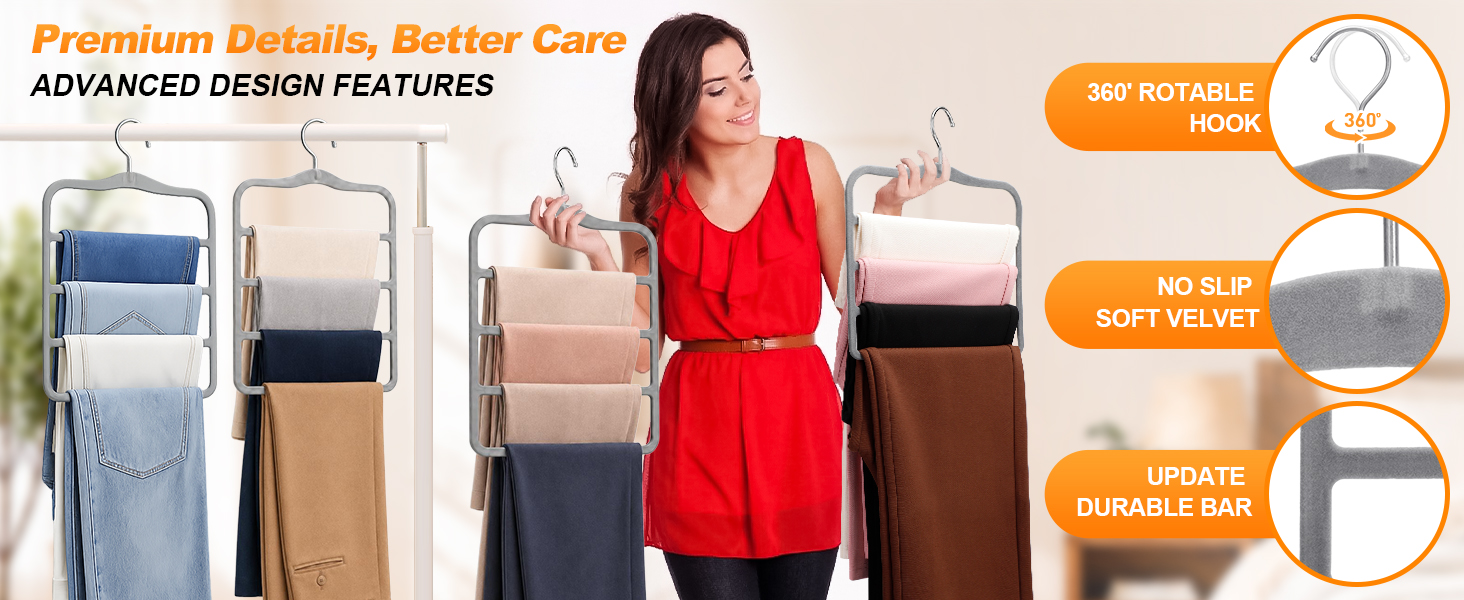 Velvet non slip pants hangers holding 10 lbs of jeans without sagging