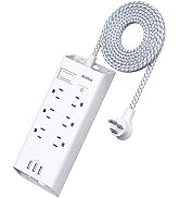 Addtam Power Strip Surge Protector 6 Outlets and 3 USB Ports 5Ft Long Extension Cord, Flat Plug O...