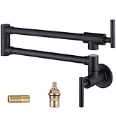 WOWOW Pot Filler Faucet Matte Black Commercial Wall Mount Stove Faucet, Brass Pot Filler Folding ...
