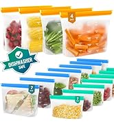 IDEATECH Freezer Bags, Food Storage Containers Dishwasher Safe, Leakproof BPA Free Food Bags Vari...