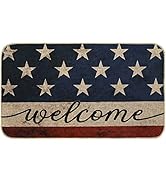 AnyDesign Patriotic Welcome Doormat Retro American Star Stripes Door Mat with Anti-Slip Rubber Vi...