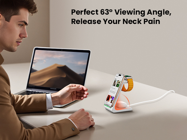 GEEKERA 3 in 1 Wireless Charging Station for Apple Fast Wireless Charger Stand Dock for iPhone