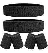 IMAGERIO 6 Pieces Sweatband Set Sports Headband Wristband Set, Moisture Wicking Athletic Sweatban...