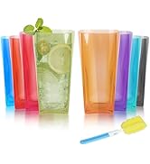 Goldmeet 20oz Plastic Cups (Set of 8) Unbreakable Shatterproof Tumblers, Square Drinking Glasses ...
