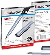 Liquidraw Black Fineliner Pens - 10 Set | Fine Point 0.02" Tip | Storage Wallet | Black Colored P...