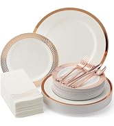 By Madee HEAVYWEIGHT 175 Pcs Rose Gold Dinnerware Set for 25 Guests | Rose Gold Plates and Napkin...