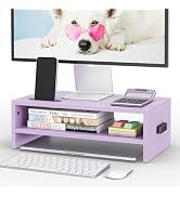 BONTEC Wooden Monitor Stand Riser, 2-Tier Desk Shelf with Storage Organizer, Ergonomic Computer S...