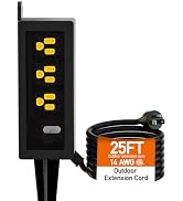 Outdoor Power Strip Weatherproof, ZZJ IP69 Grade Waterproof Surge Protector, 25 FT Outdoor Extens...