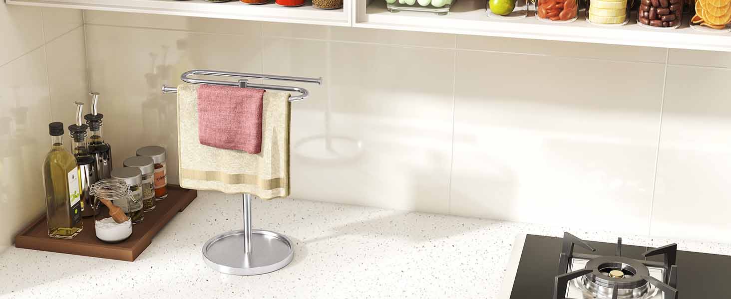 Brushed Nickel Hand Towel Holder Stand for Kitchen