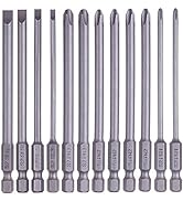 Rocaris 12 Pack 1/4 Inch Hex Shank Long Magnetic Screwdriver Bits Set 4 in Power Tools (Slotted+C...