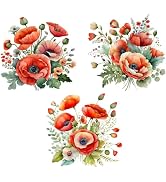 3Pcs Red 3D Poppy Flowers Toilet Seat Wall Sticker Self-Adhesive DIY Removable Watercolor Bouquet...
