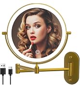 MIROAMZ Rechargeable Wall Mounted Lighted Makeup Vanity Mirror 8 Inch Double Sided 1X 10X Magnify...