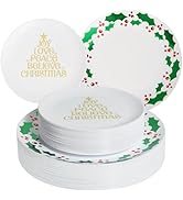 ISFANGCO 60 PCS Hard Plastic Christmas Plates Set for 30 Guests,Heavy Duty Plastic Party Disposab...