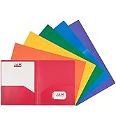 JAM PAPER Heavy Duty Plastic 2 Pocket Extra Tough School Folders - Assorted Primary Colors - 6/Pack