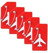 5 Pack Silicone Luggage Tag for Suitcases with Stainless Loop, TSA Approved, Privacy Protection T...