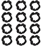 12Pcs Satin Hair Scrunchies , Black Scrunchies Hair Ties Elastic Hair Bands Ponytail Holder for W...