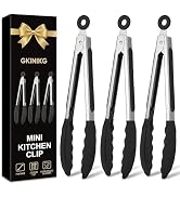 GKINIKG Mini Tongs with Silicone Tips, 7-Inch Small Serving Tongs for Cooking, Stainless Steel Fo...