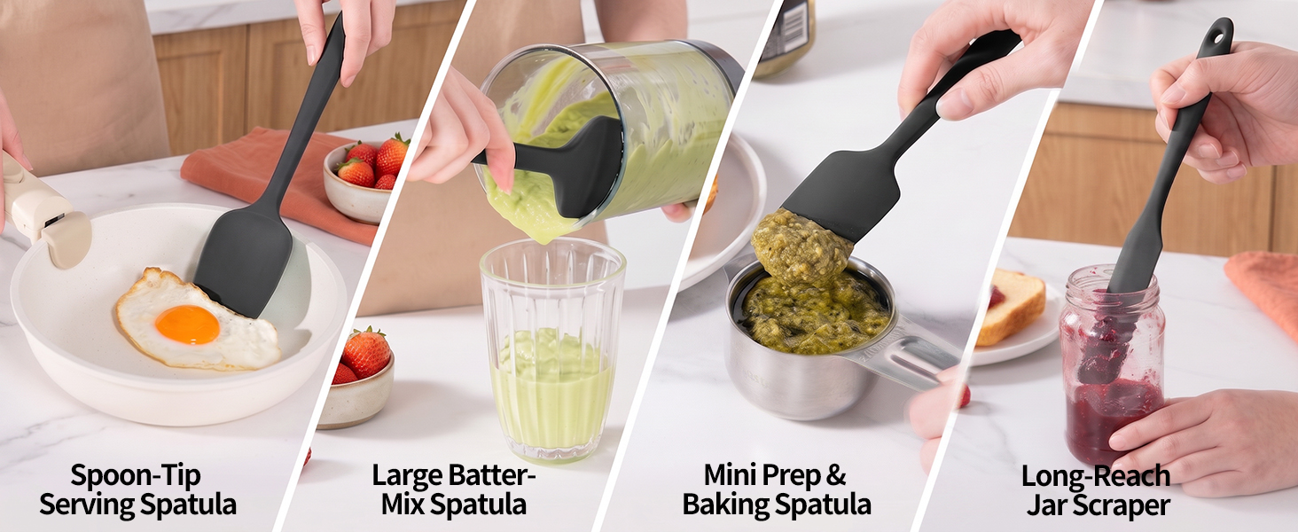 spoon-tip serving spatula, batter mixing, mini baking prep and long-reach jar scraper for kitchen
