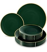 Lullaby 100PCS Green Plastic Plates, Disposable Green Plastic Plate with Gold Rim, 50PCS Dessert ...