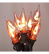 PASUTO Halloween Lights Indoor Flickering Flame String Lights with 10 Pack Clear C7 Flame Light B...