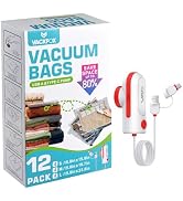 VACKFOX 12 Pack Travel Vacuum Bags for Clothing with USB and TYPE C Pump, Compression Seal Packin...
