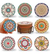 Puluole Coasters Set of 8,Cork Coasters for Drinks,Drink Coasters with Holder,Cute Coasters for C...