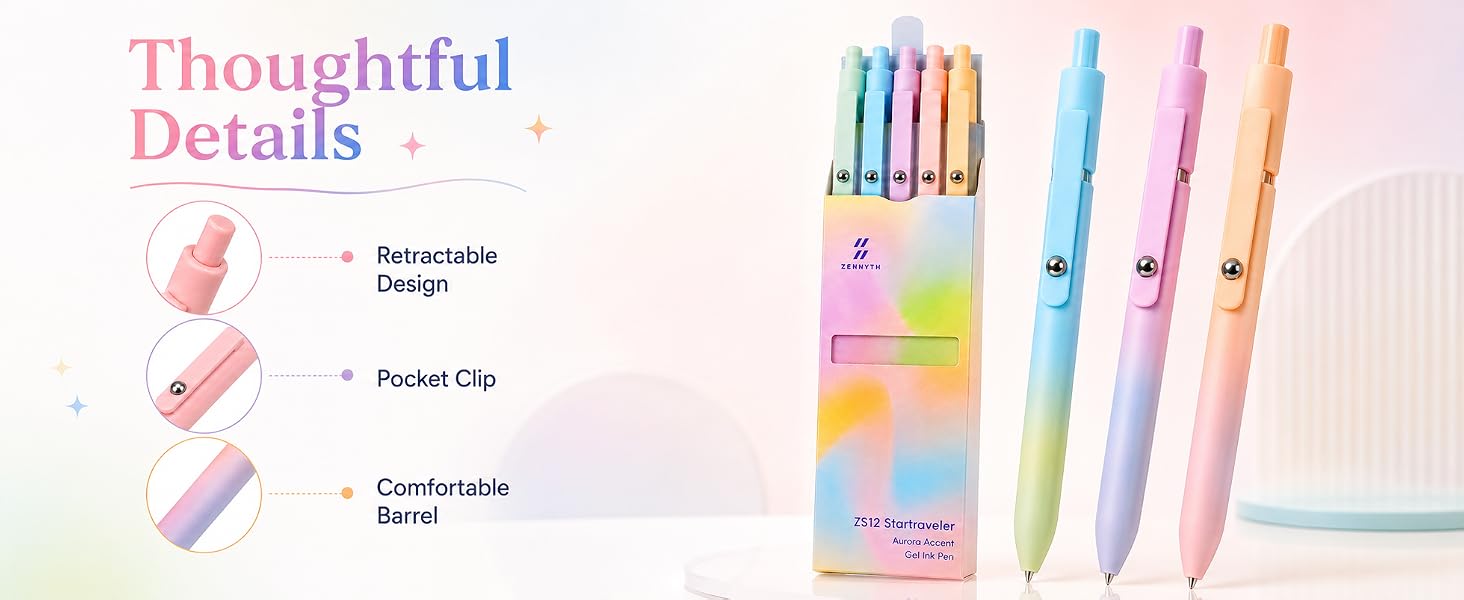 Gel Pens School Office Supplies - 10 Pcs 0.7mm Cute Black Ink Ballpoin