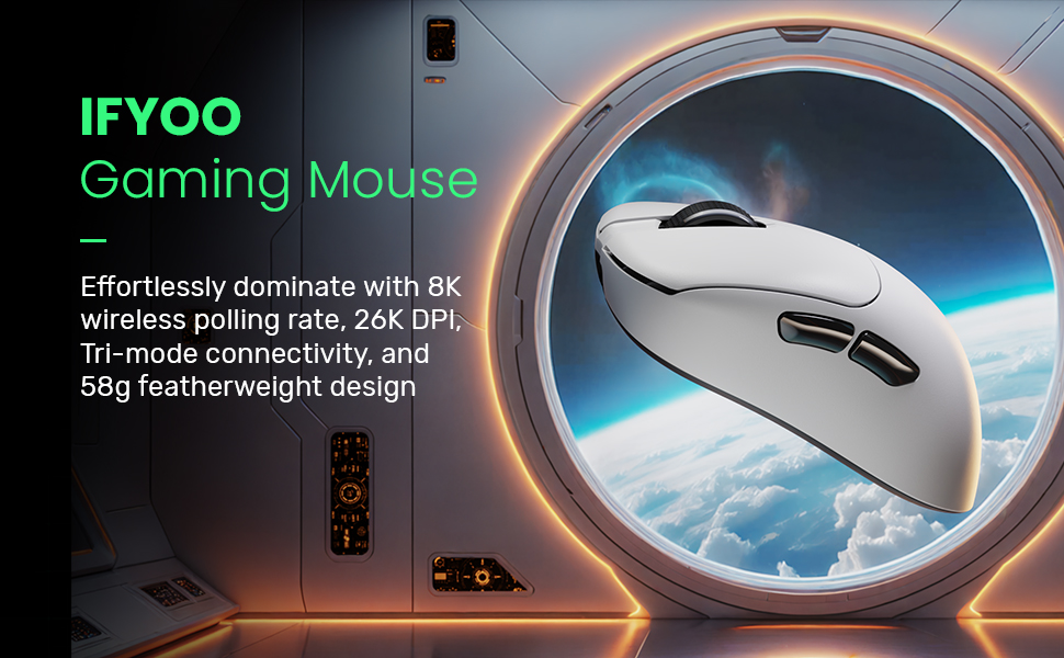 2.4G/BT/Wired Tri-Mode 8K Wireless Gaming Mouse, PAW3395, 58g Lightweight, Nano Receiver