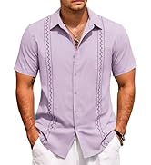 COOFANDY Cuban Guayabera Shirts for Men Short Sleeve Casual Button Down Shirts Summer Vacation Sh...