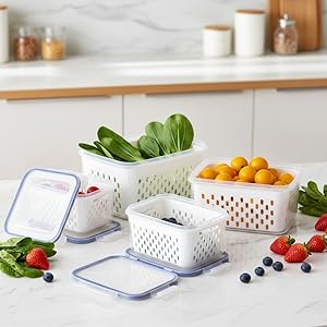 Fruit Storage Containers for Fridge with Removable Colanders