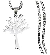 Tree Stainless Necklace For Women Men, Silver Leafless Tree Of Life Family Tree Pendant Hip Hop P...