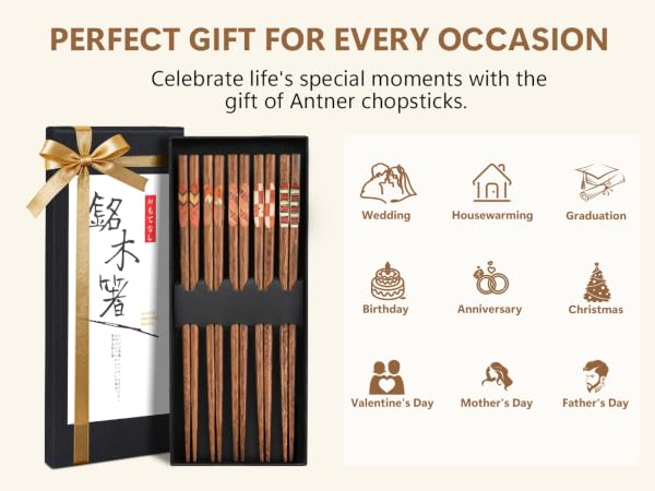 Hardwood Chopsticks Reusable Japanese Style Dishwasher Safe Wooden Chop Sticks